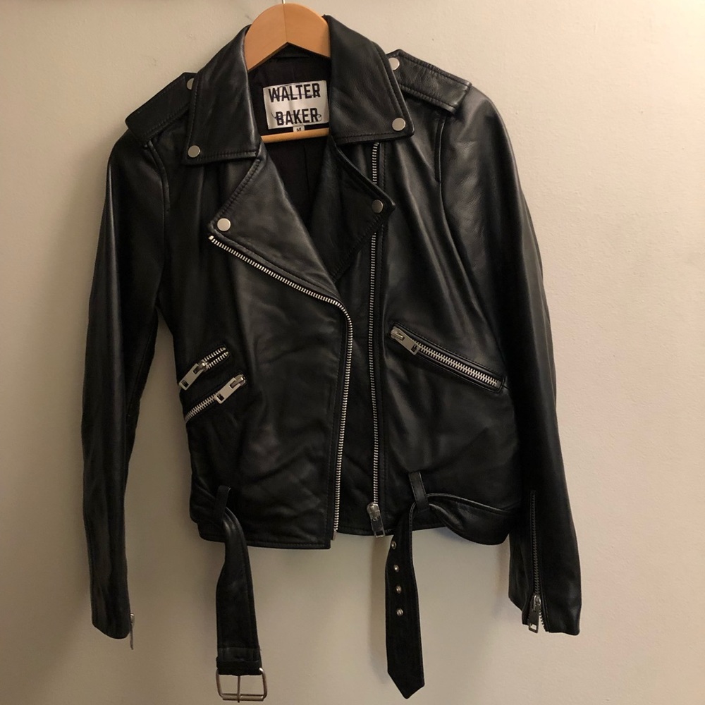 Black real leather moto jacket by Walter Baker - EXCELLENT QUALITY